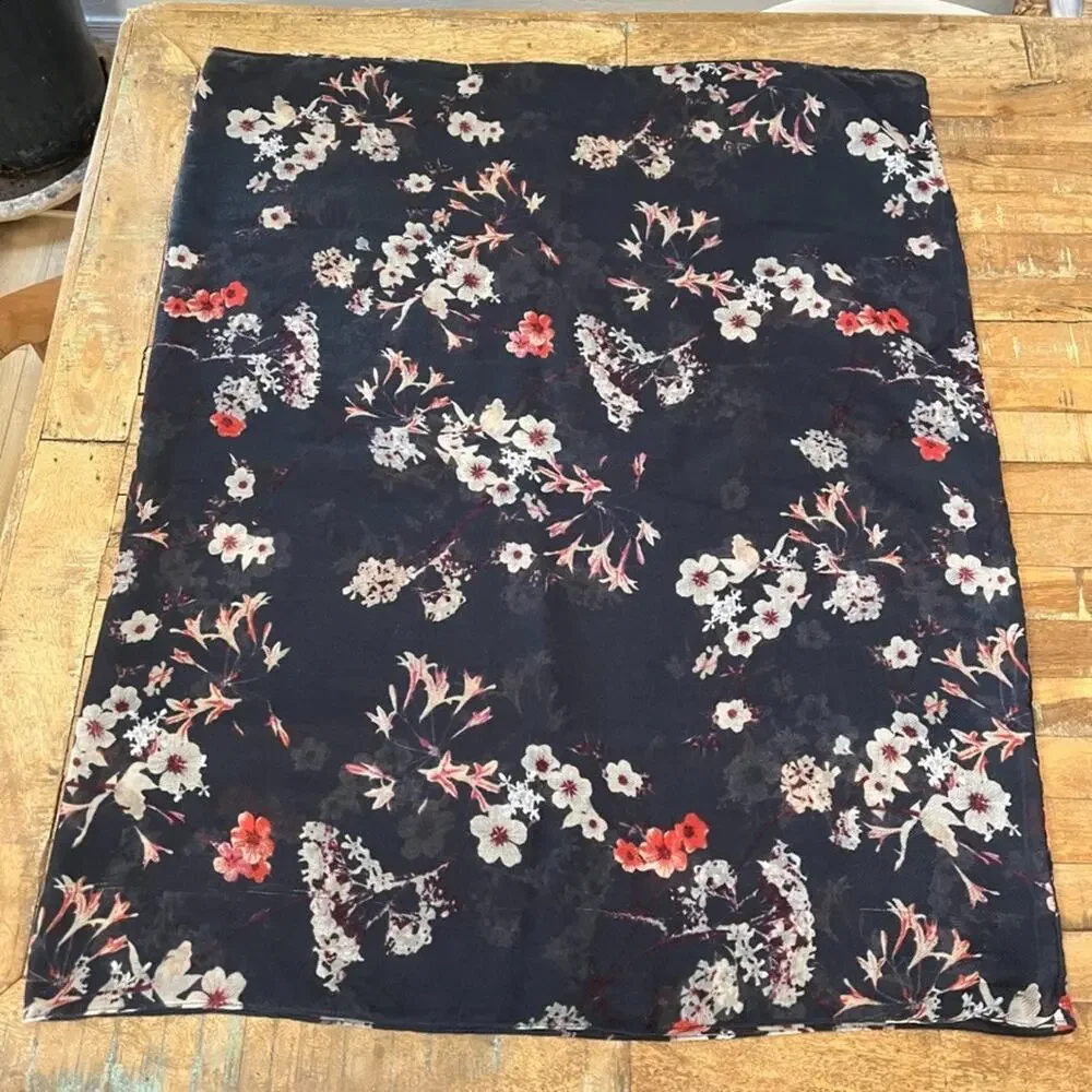 H&M Infinity Tube Scarf Dark Blue Floral Pink and White Blossoms